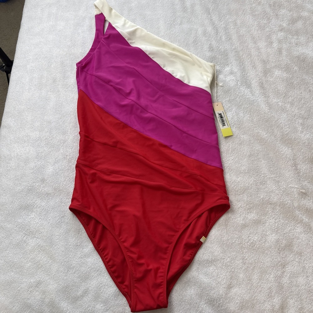 Summersalt NWT Womens 12 Red Pink Cream Colorblock One Piece Swimsuit Retro